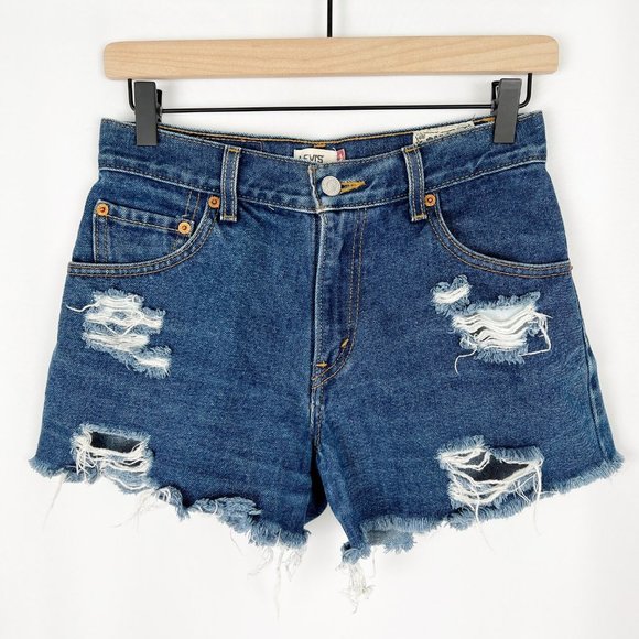 Vintage Re-Done Levi's Rigid High Waisted Denim Jean Shorts Distressed Relaxed 4 - Picture 1 of 8